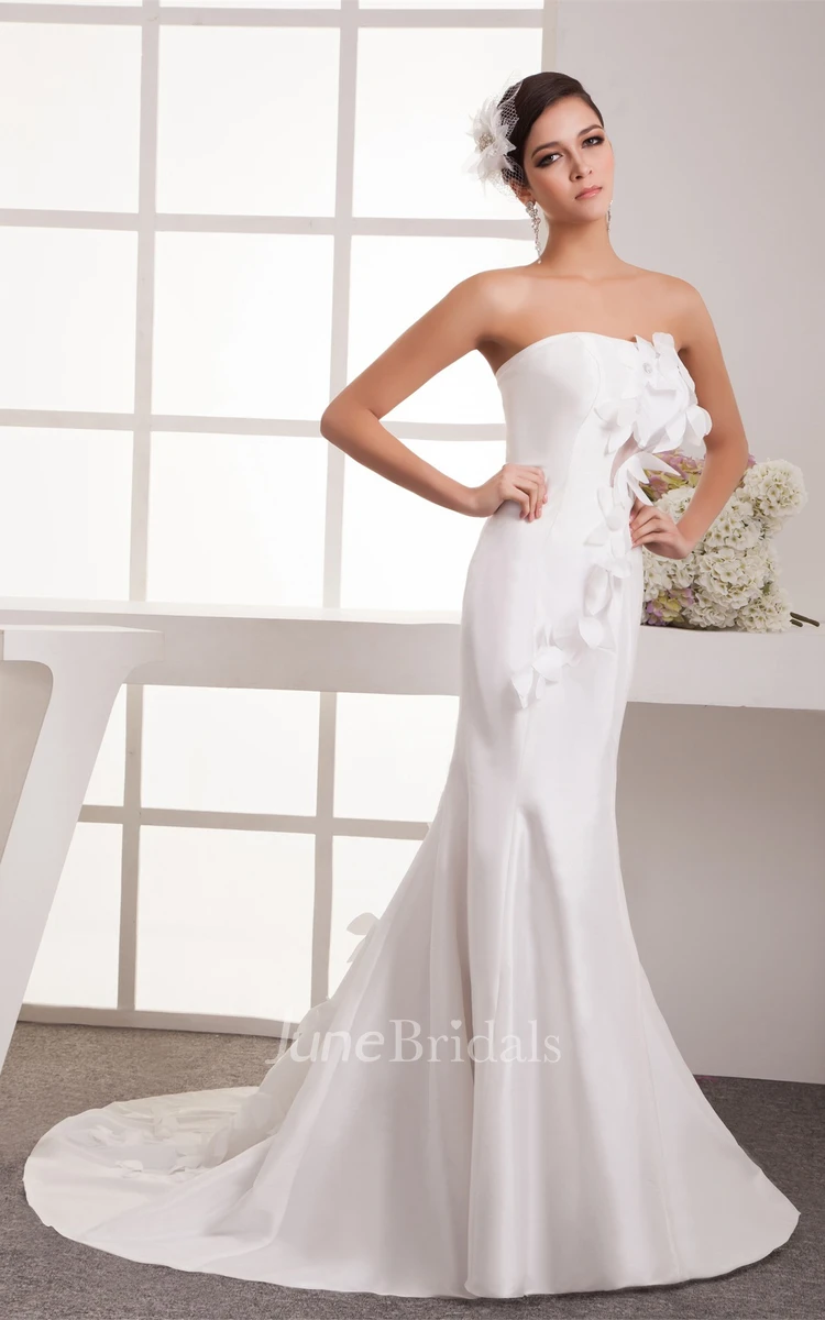 Strapless Satin Mermaid Gown with Illusion and Flower