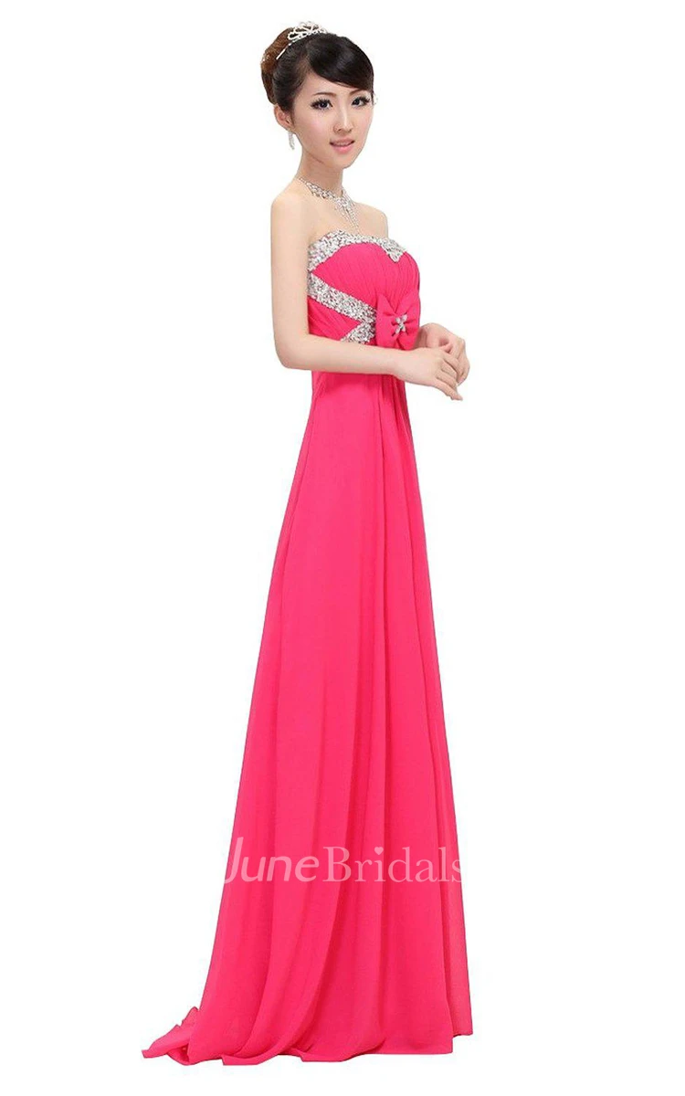 Strapless A-line Chiffon Gown With Beadings and Bow