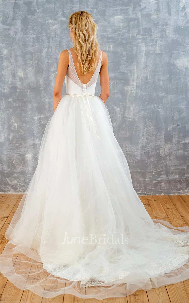 Tulle Sequins Satin Beaded Lace Lace-Up Corset Back Wedding Dress