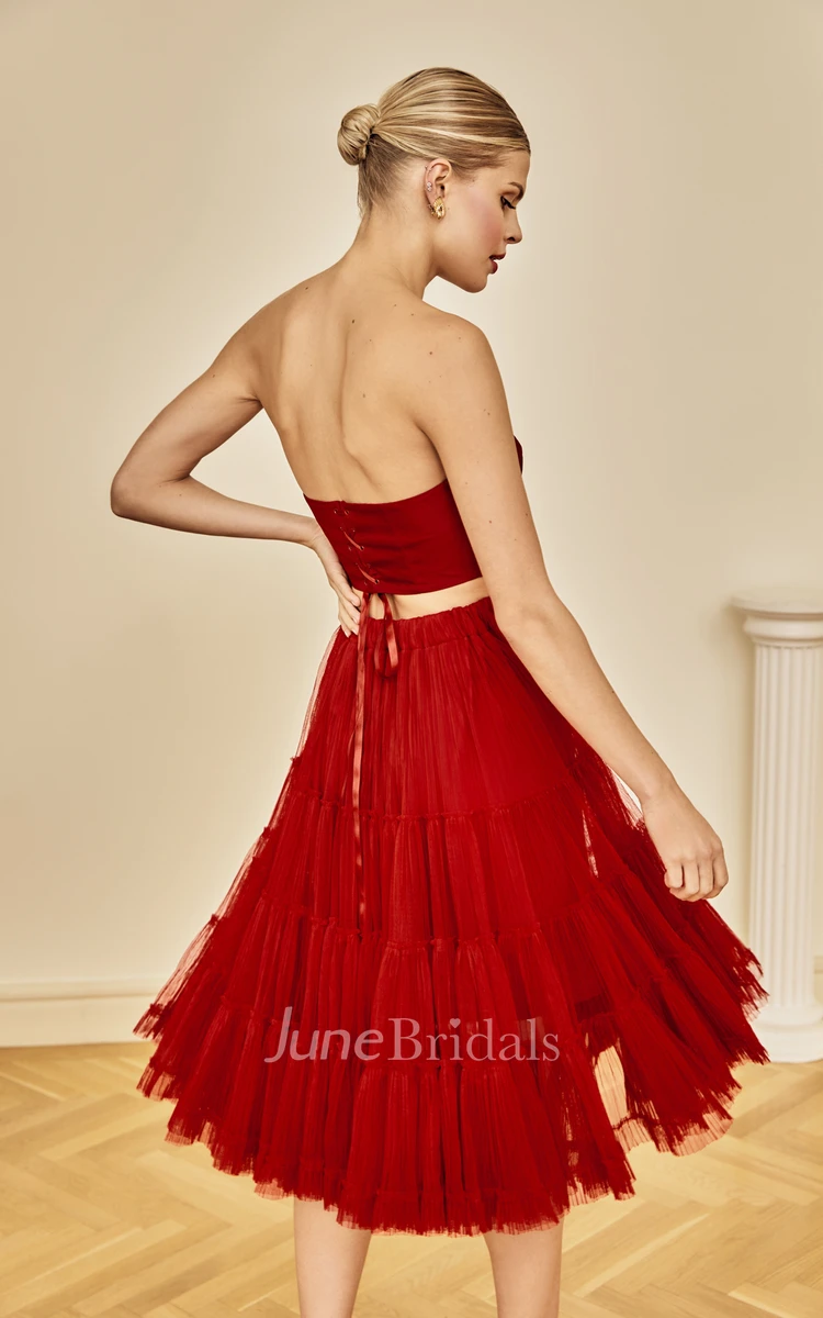 Sexy Two Piece Off-the-shoulder Taffeta and Tulle Prom Dress