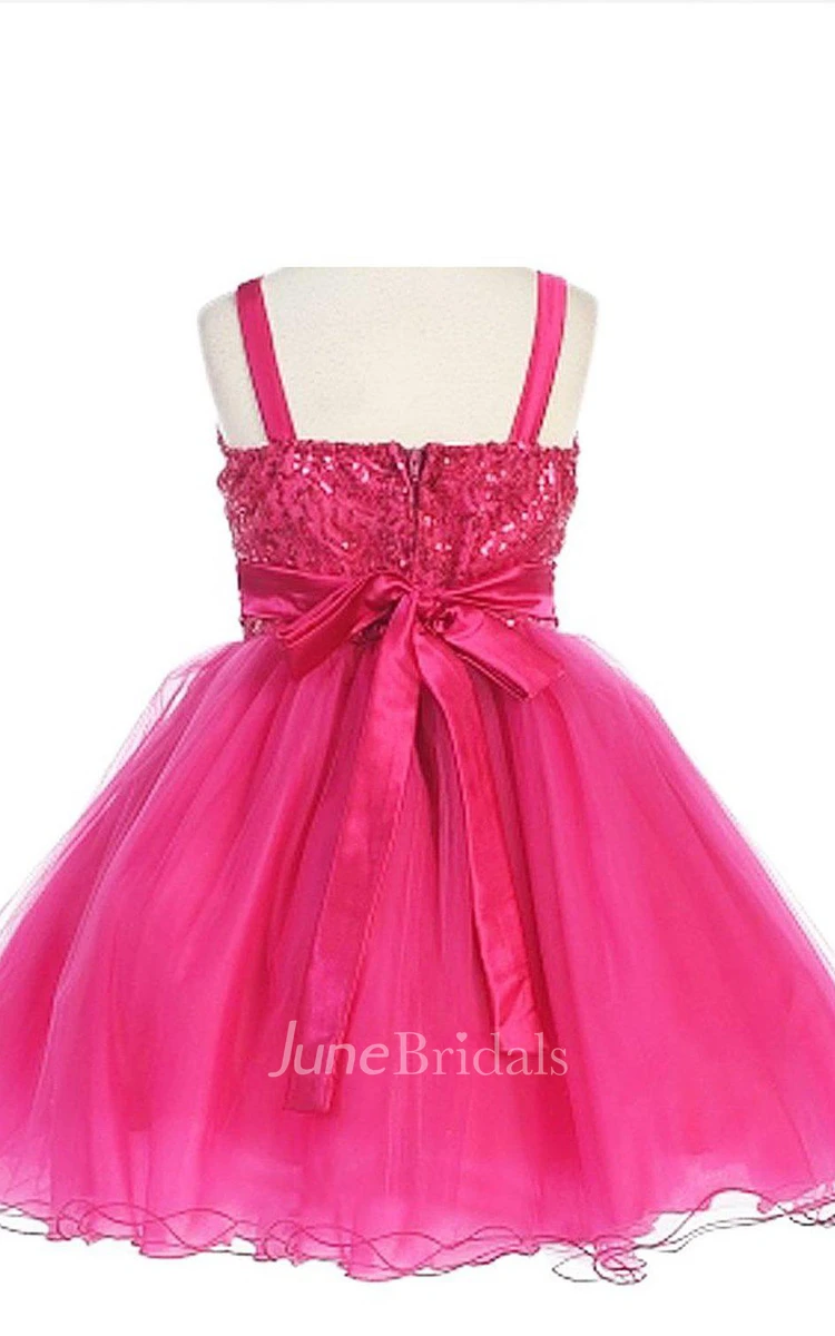 Sleeveless A-line Sequined Dress With Straps and Bows