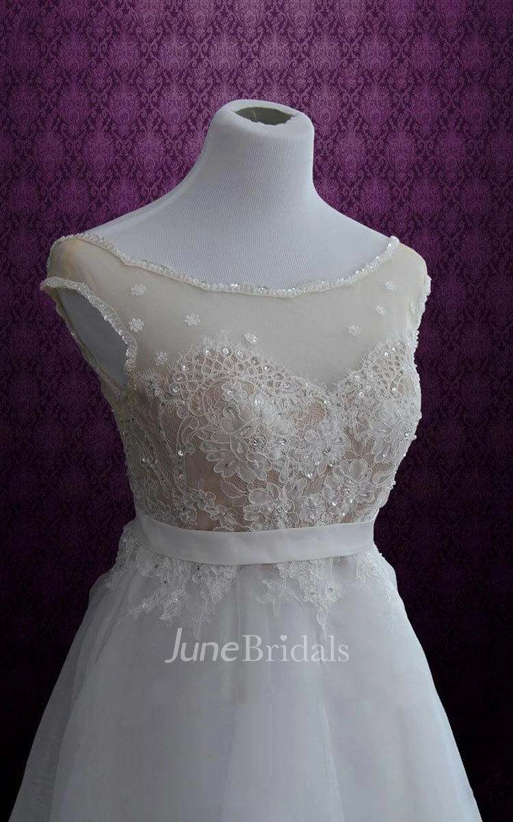 A-Line Scoop-Neck Organza Dress With Appliques
