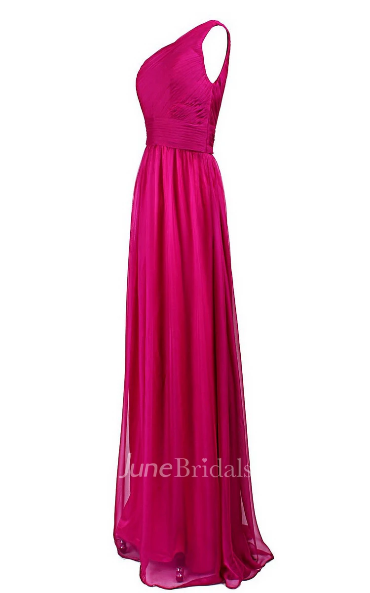 Pure One-shoulder Pleated A-line Gown With Ruched Band