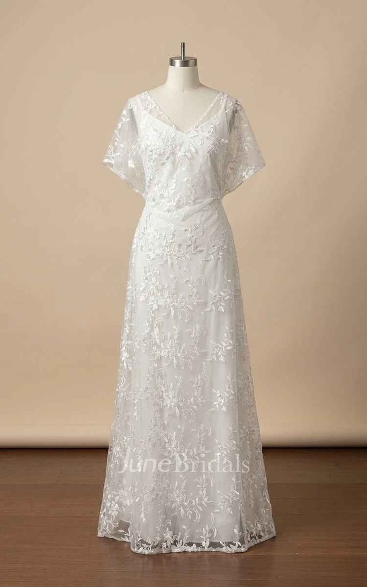 1920s Two-Piece Lace A-Line Wedding Dress Boho V-Neck Flutter Sleeves Vintage Bridal Gown