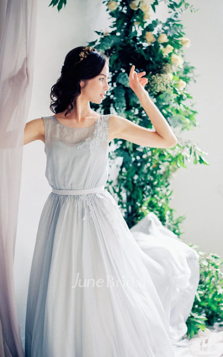 Chiffon Lace Weddig Dress With Flower and Vintage Diamond Crystal Pearl Gold Hair Band