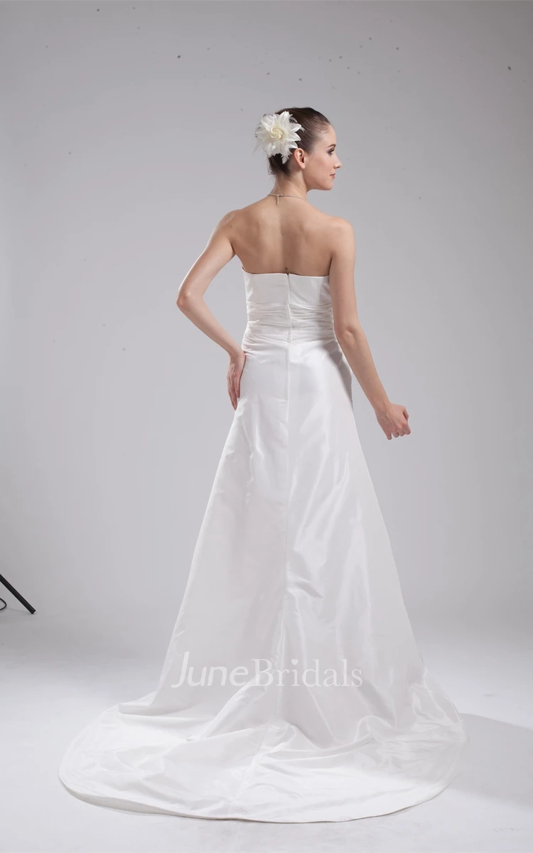 Strapless A-Line Gown with Ruched Waist and Court Train