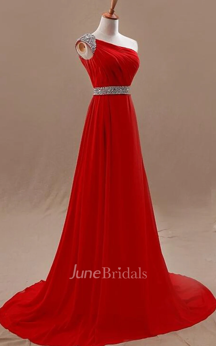 Red One Shoulder Chiffon Dress