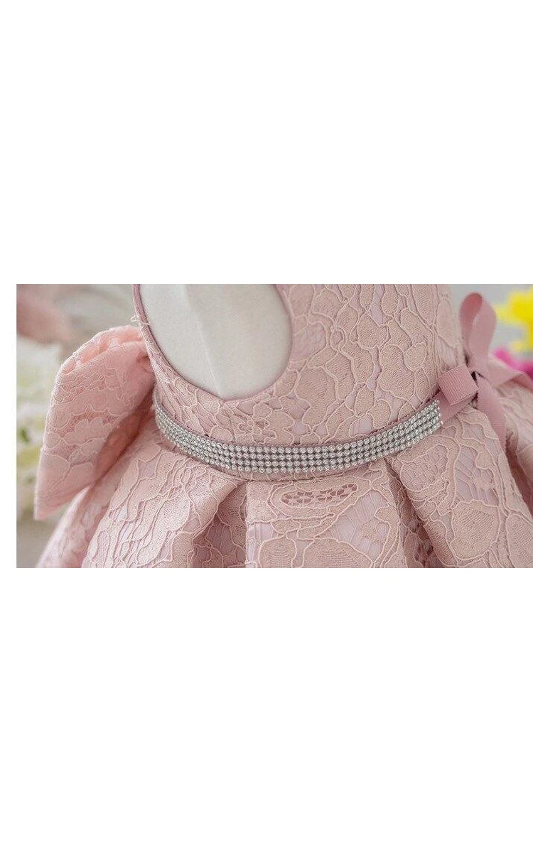 Boho Latest Sleeveless Lace Set of One Year Old Baby Girl Baptism Dress With Beaded Waist