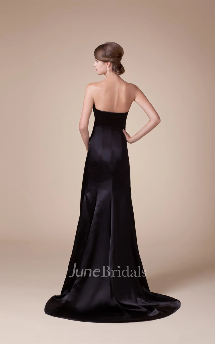 Sequined A-Line Strapless Satin Dress with Court Train