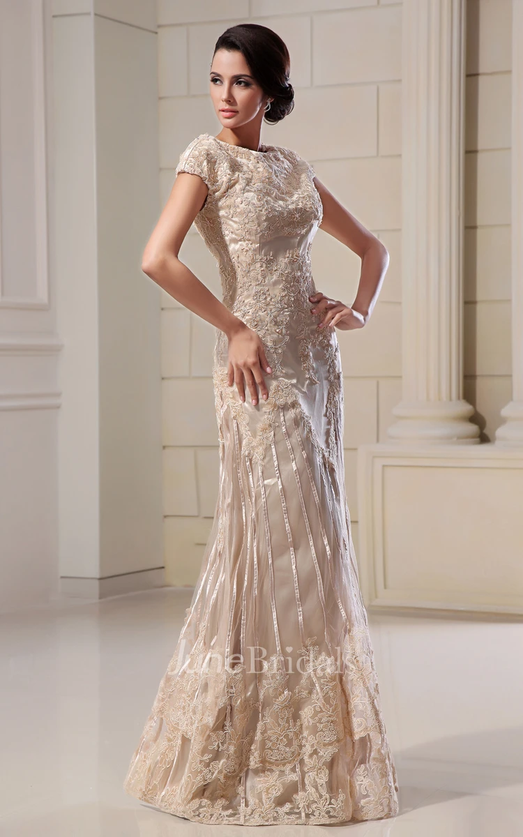 Romantic High-Neck Column Maxi Dress With Lace Appliques
