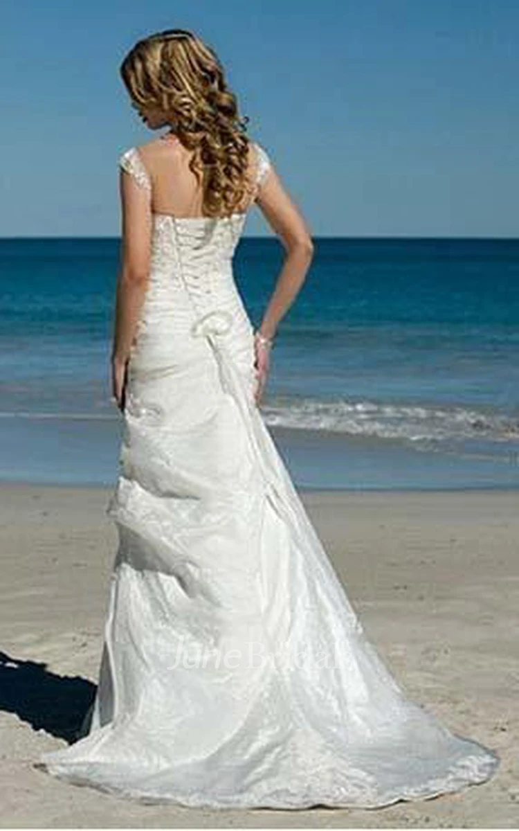 Simple a Line Spaghetti Straps Taffeta Summer Beach Bridal Wedding Dress