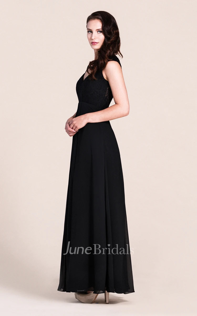 Plunging Neck Long Bridesmaid  Dress With Illusion Back