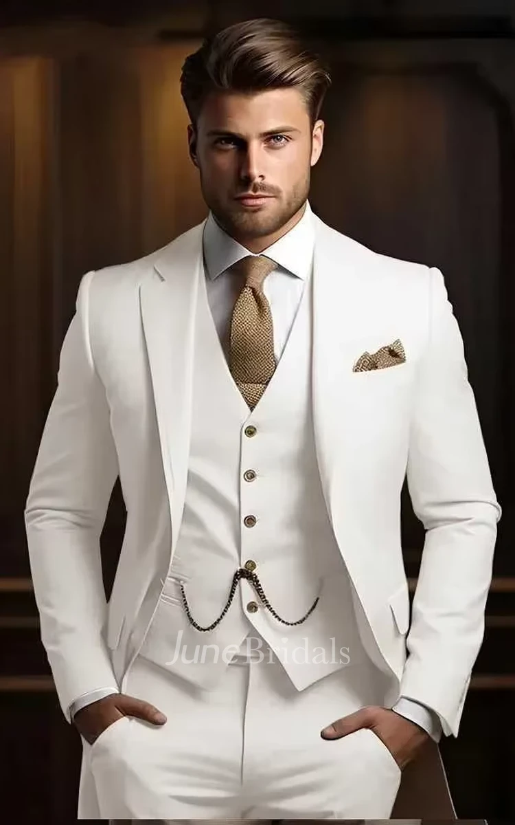 2025 Formal 3 Piece Men's Wedding Suits Elegant Slim Fit Single Breasted Prom Party Suits Blazer Jacket Vest Pants