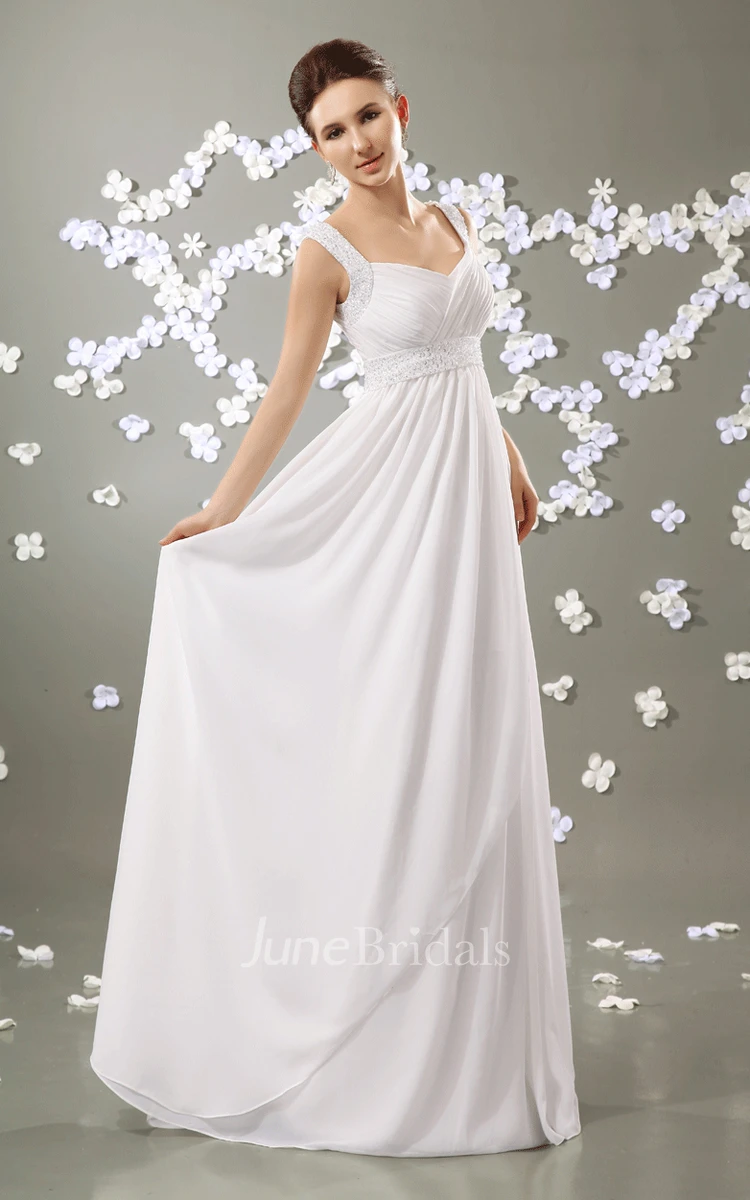 Strapless Empire Chiffon Pleated Gown With Beaded Straps
