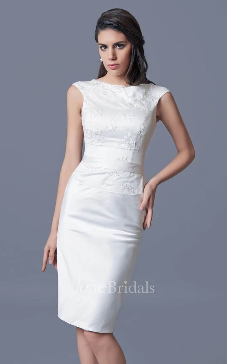 Cap Sleeve Knee Length Formal Dress with Appliques