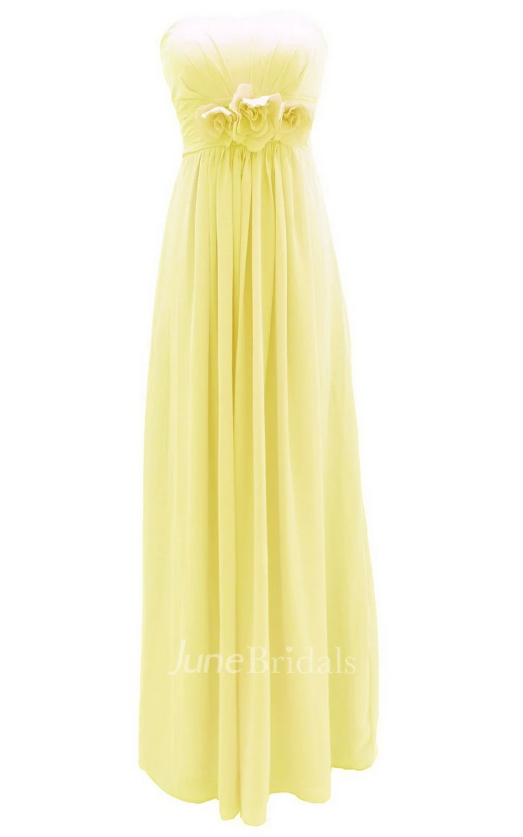 Graceful Strapless Chiffon A-line Gown With Flowers