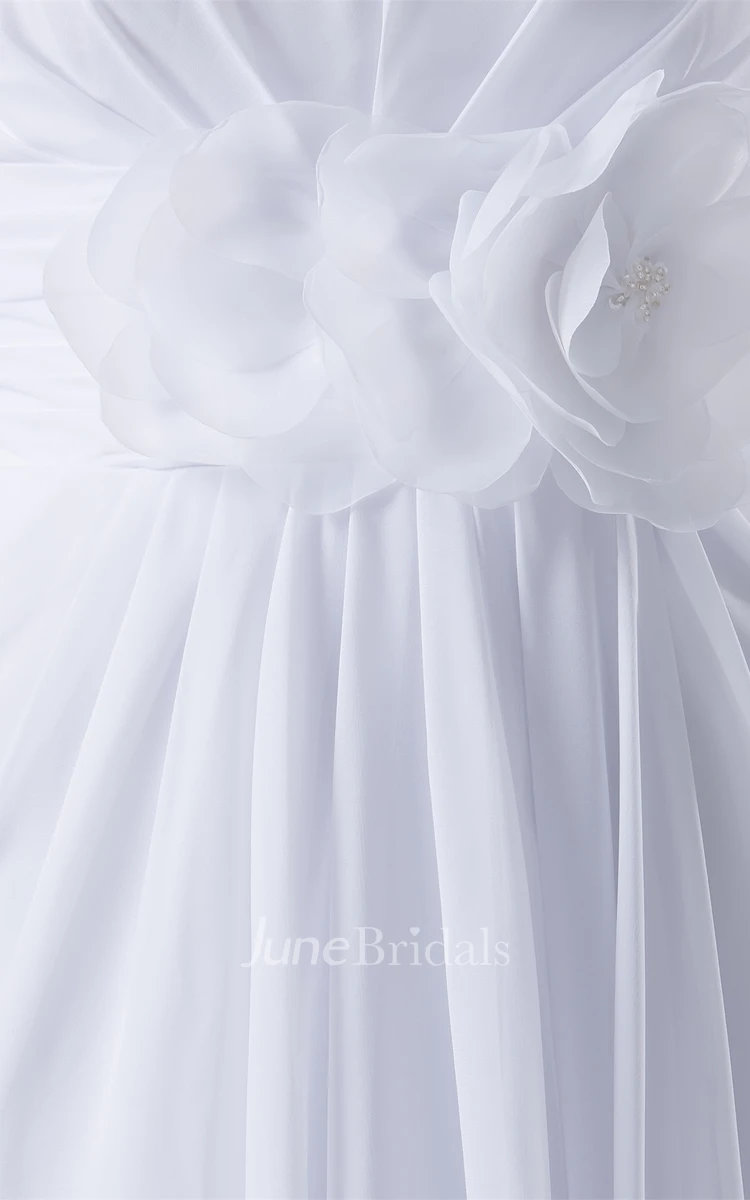Ethereal A-Line Chiffon Floor-Length Dress with Pleats and Flower