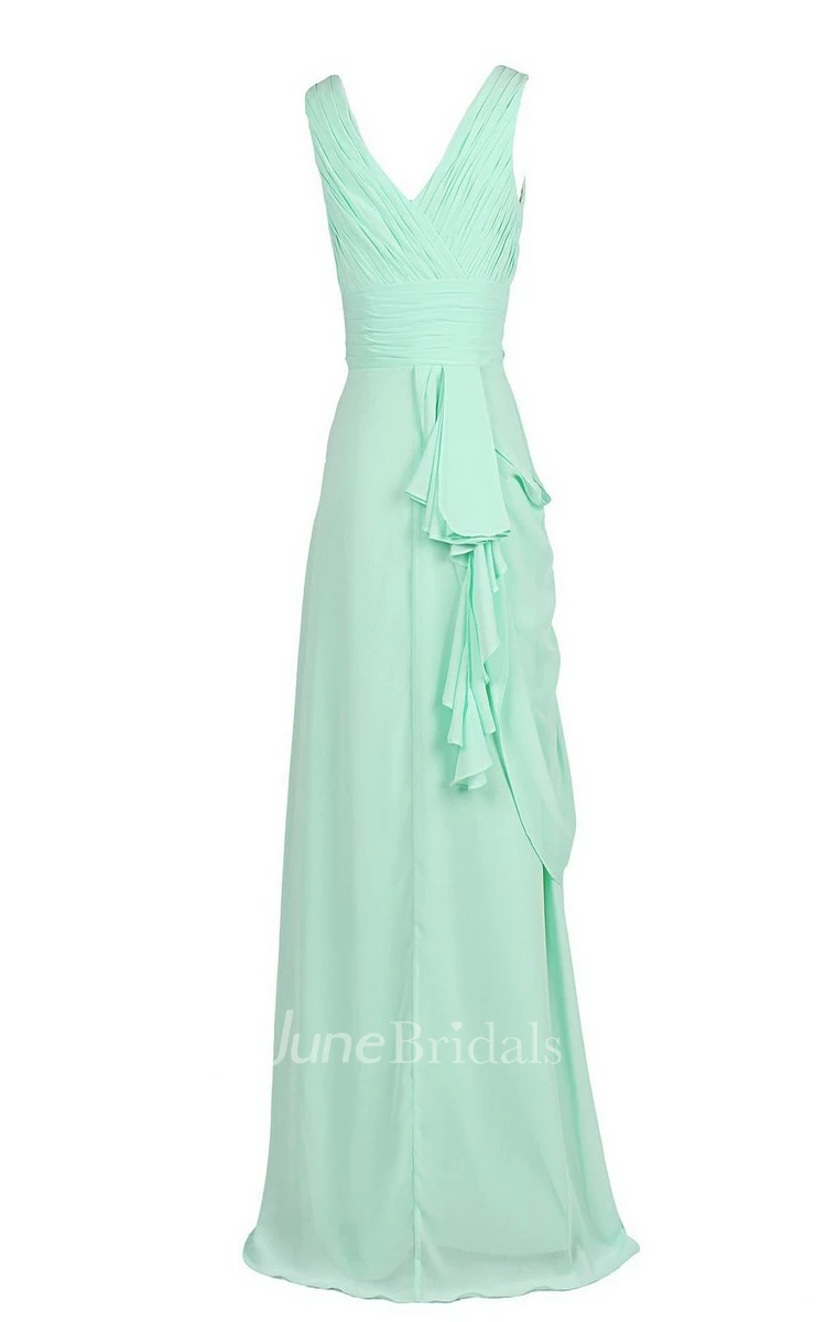 Sleeveless V-neck Gown With Draping and V-back