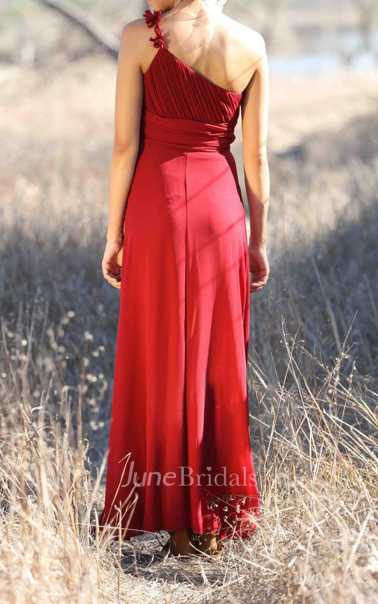 One-shoulder Empire A-line Chiffon Floor Length Dress With Ruching