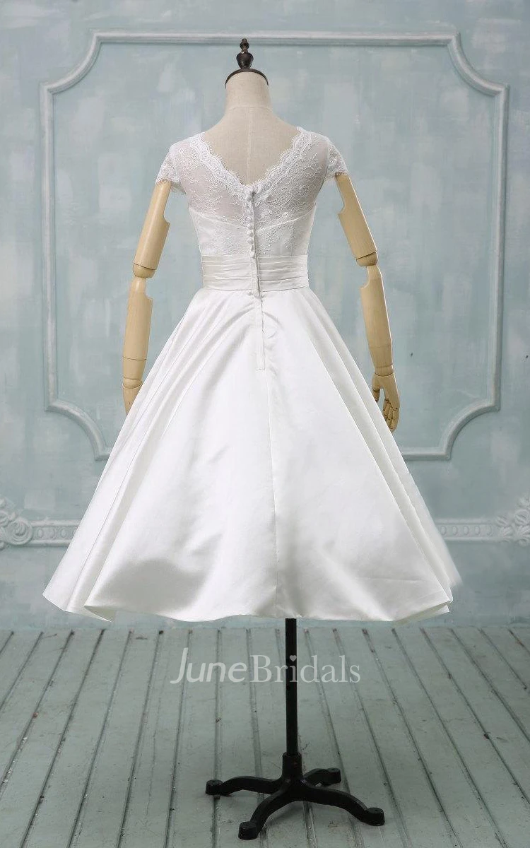 Scalloped Button Back Satin Wedding Dress With Sash And Crystal Detailing