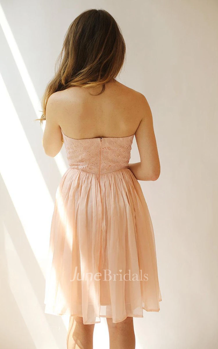 Short Pink Chiffon And Lace Dress