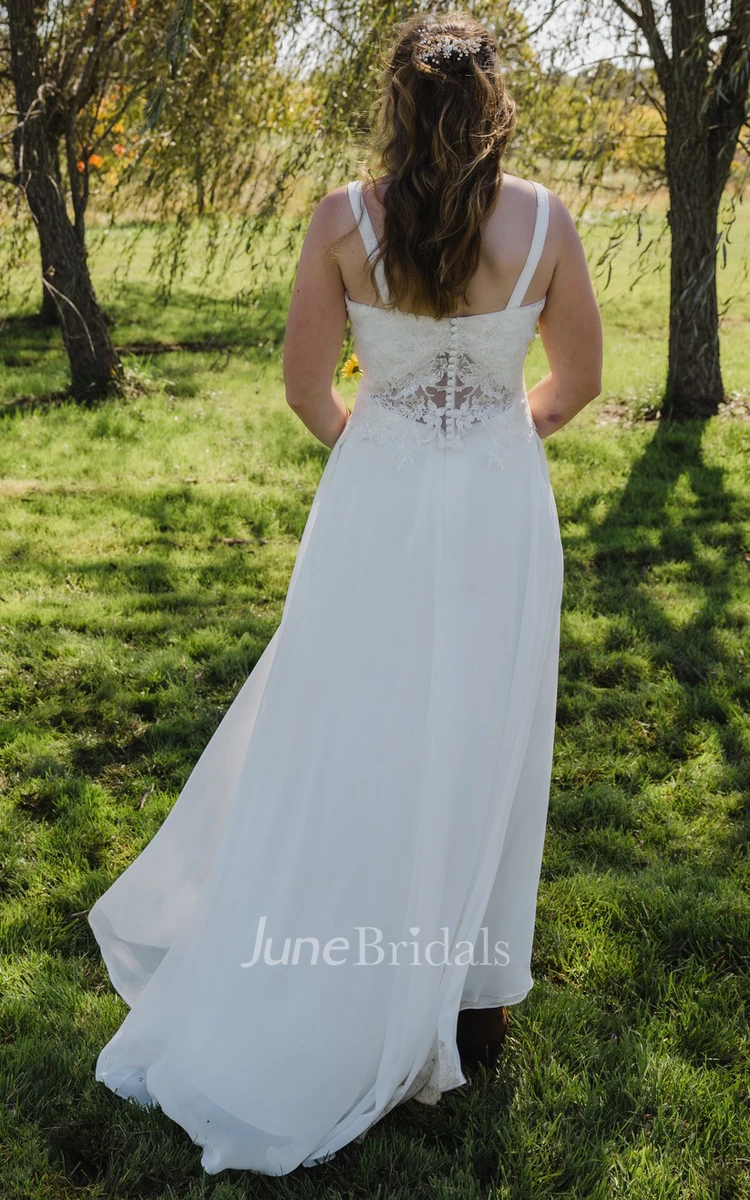 Straps Chiffon A-Line Simple Country Wedding Dress With Keyhole Back And Appliques