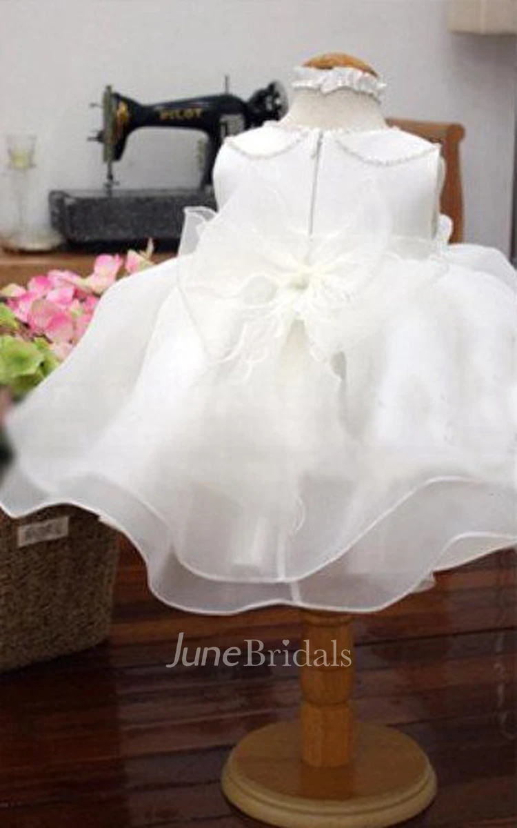 Satin Bodice Organza A-line Dress With Beading and Flower