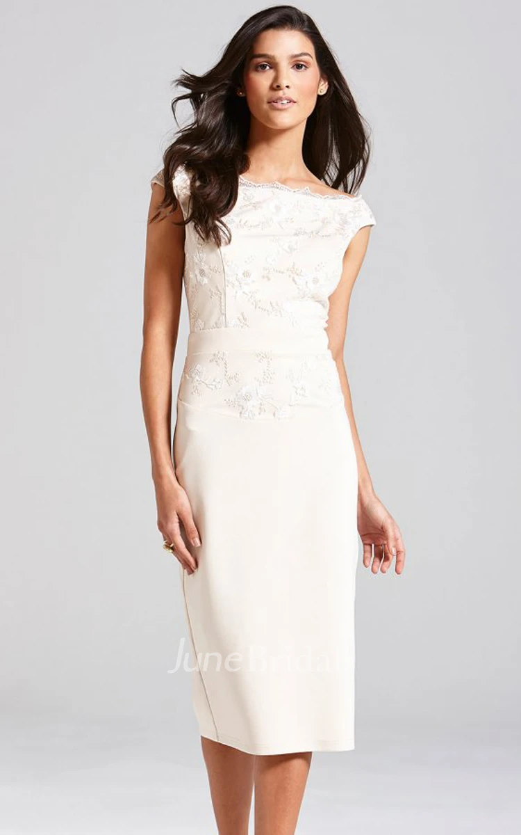 Cap-Sleeved Magnificent Sheath With Lace Bodice