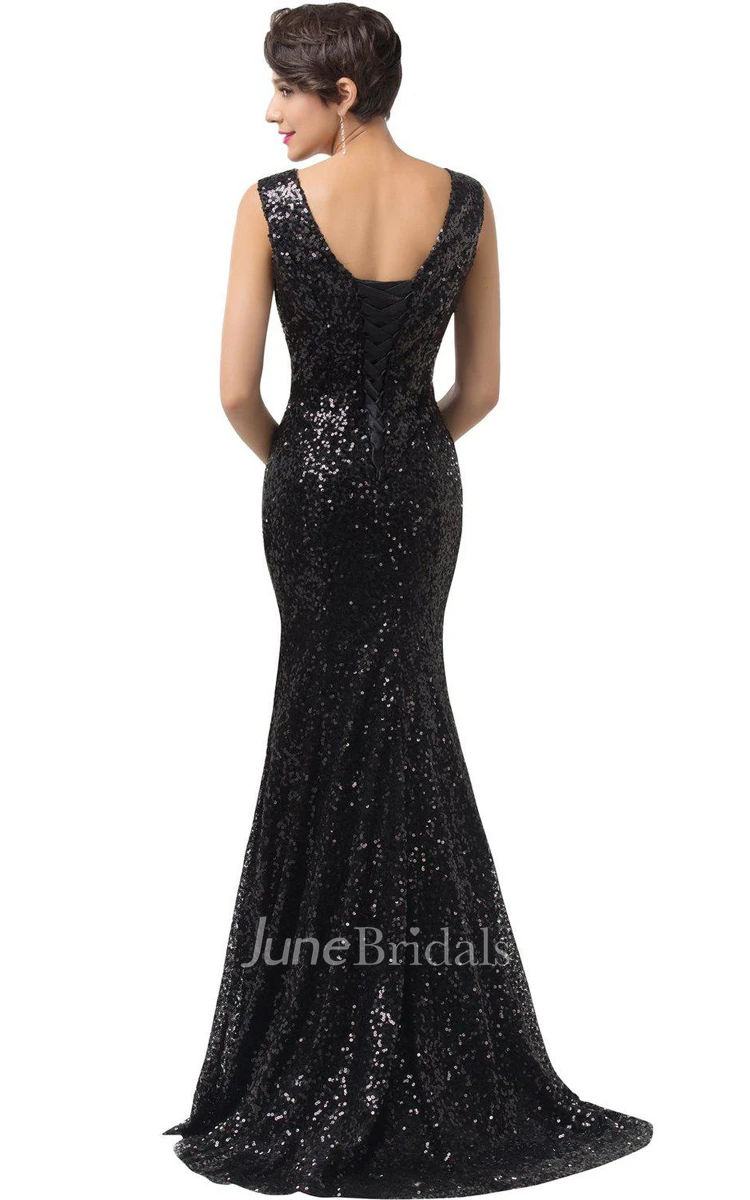 Sleeveless V-neck Mermaid Gown With Allover Sequins