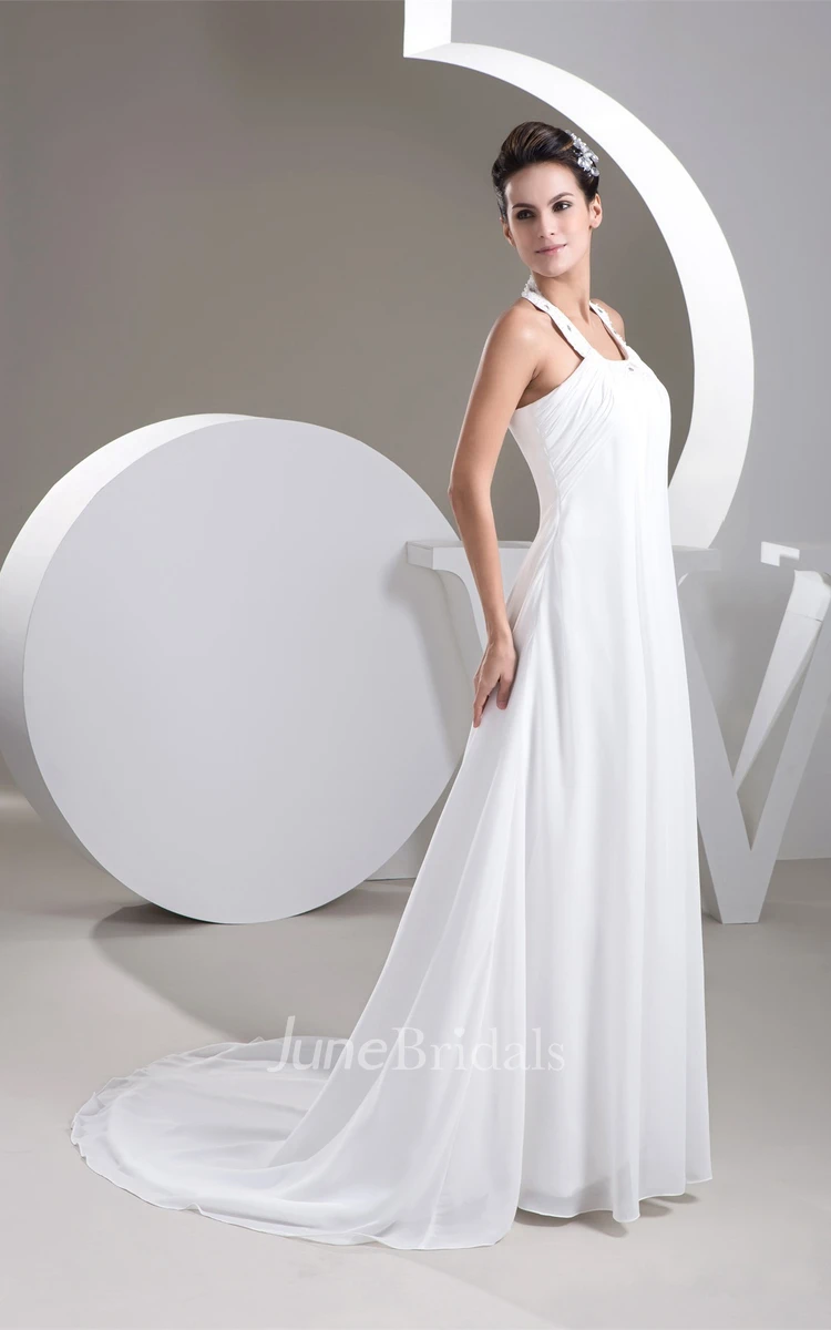 Sleeveless Chiffon Empire Dress with Beading and Halter