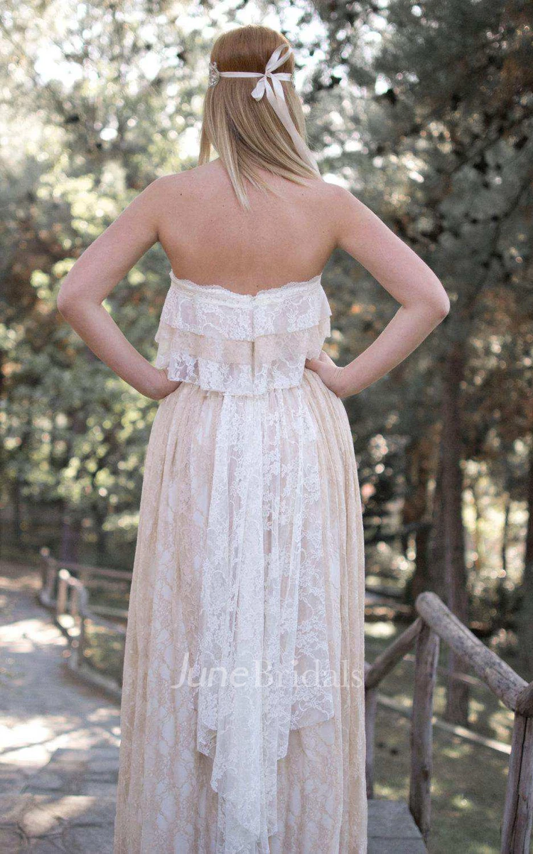 Boho Style Lace Pleated Floor-Length Tired Dress With Zipper