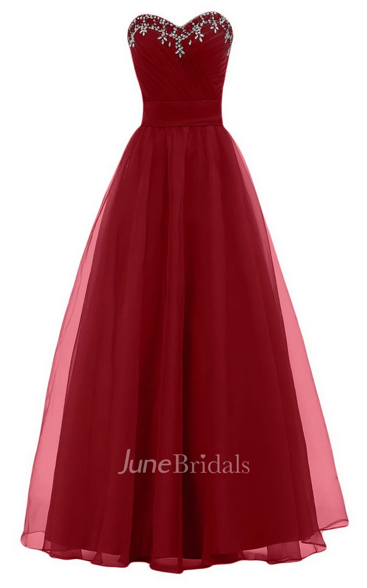 Sweetheart A-line Long Gown With Leaf Beadings