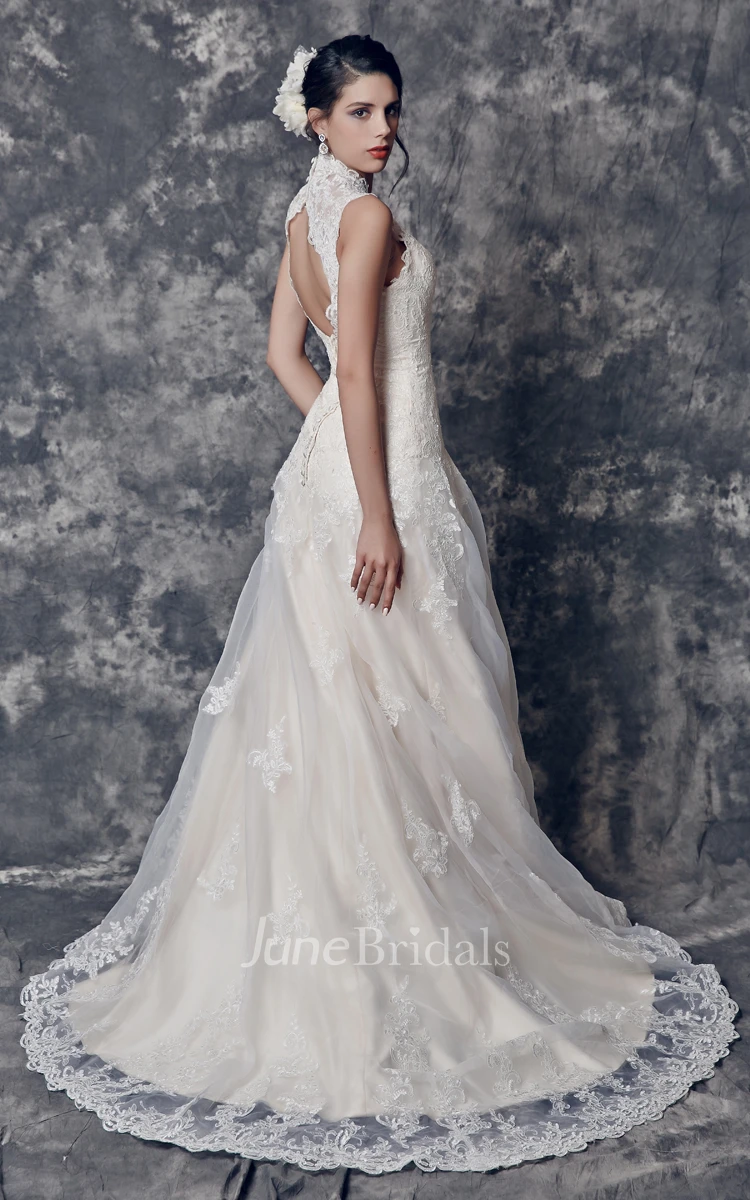 Glamorous Cap Sleeve A-line Long Lace Wedding Dress With Keyhole