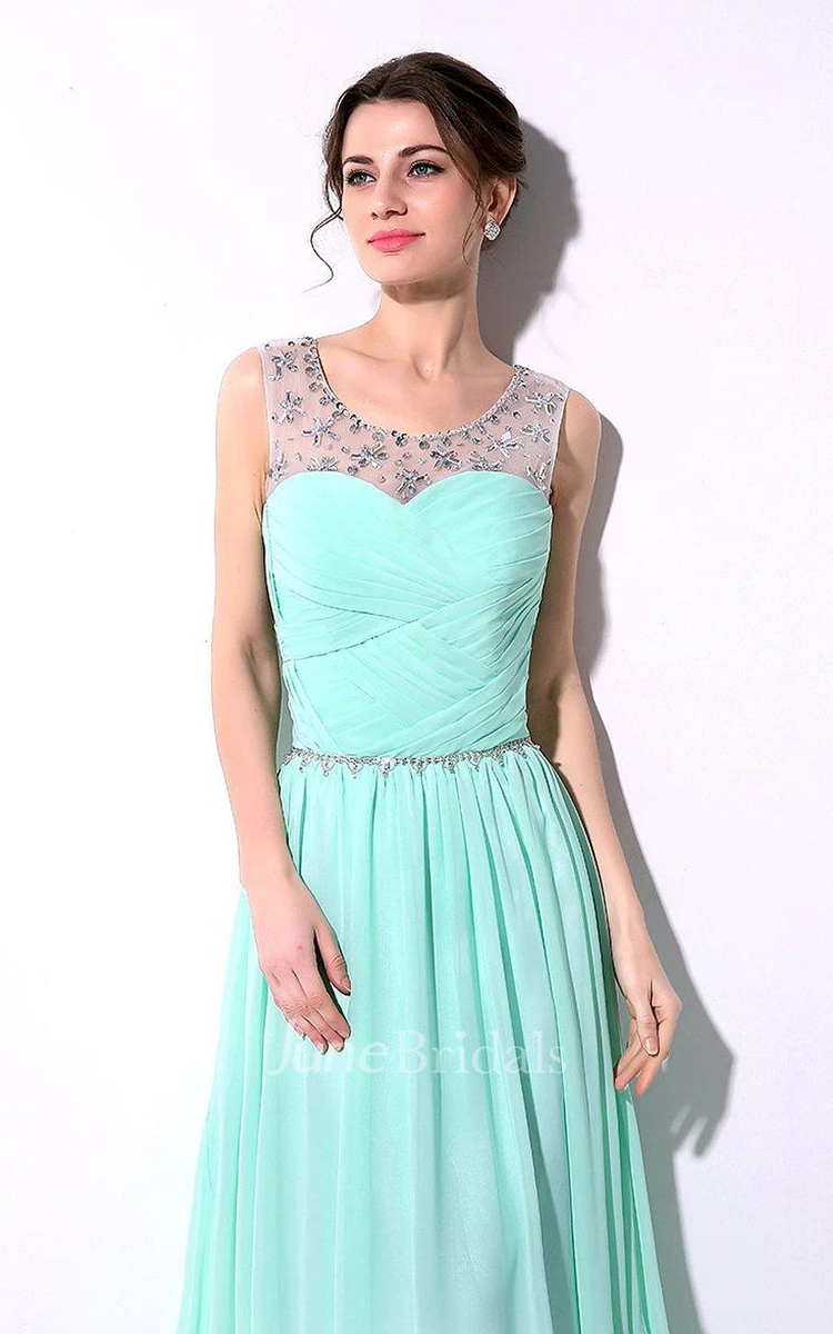 Scoop-neckline Chiffon Long Dress With Lace Up Back