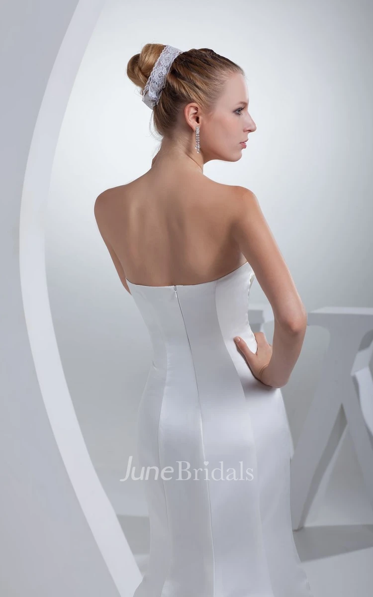 Satin Strapless Sheath Beaded Dress With Bow and Trumpet Silhouette