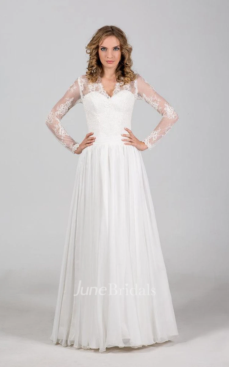 Boho Style Long Chiffon Wedding Dress With Chantilly Lace Corset