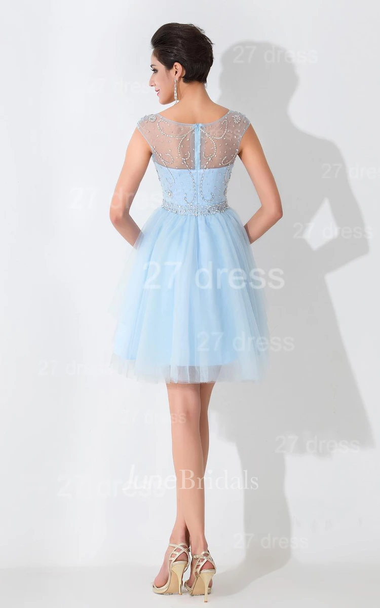 Glamorous Illusion Sleeveless Short Cocktail Dress With Crystals