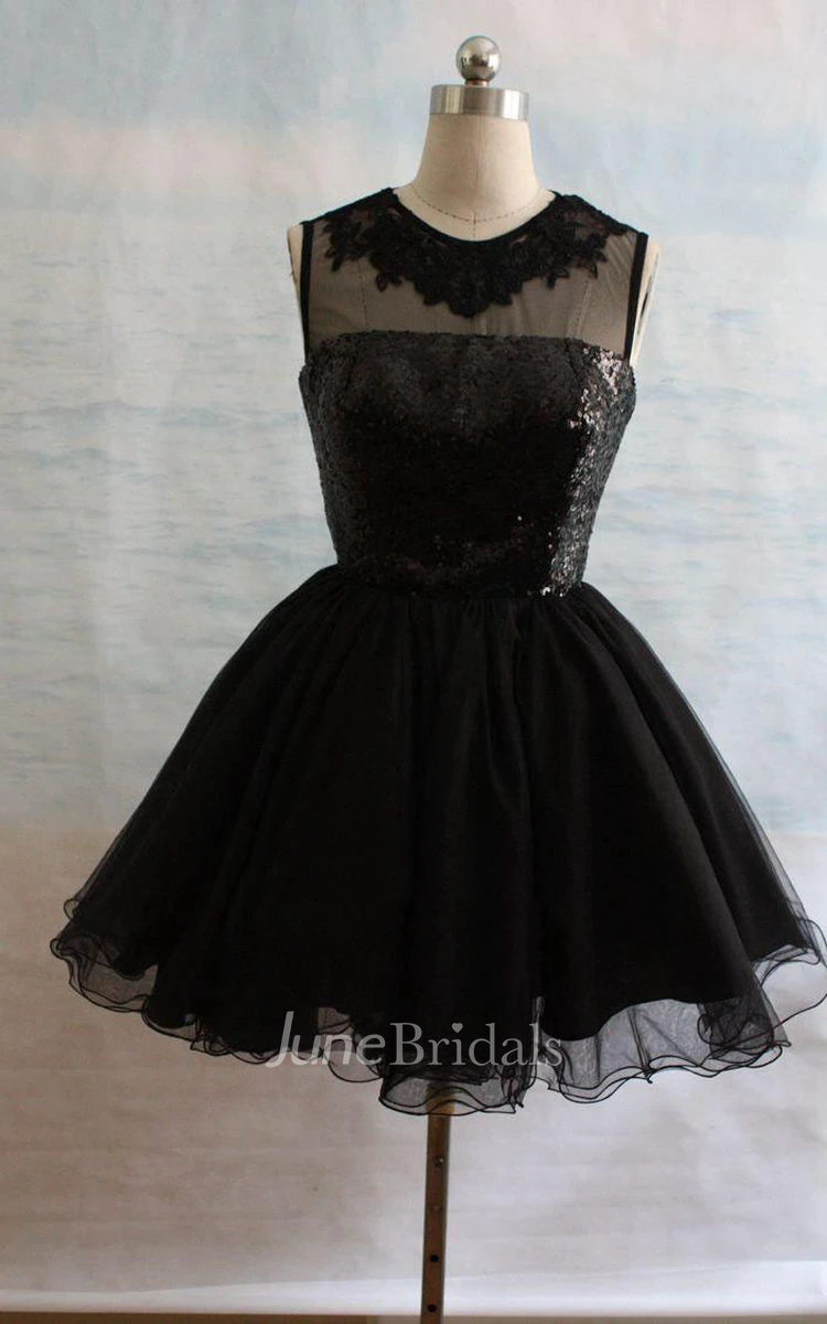 Short Organza Sequined Dress With Embroideries And Ruffles