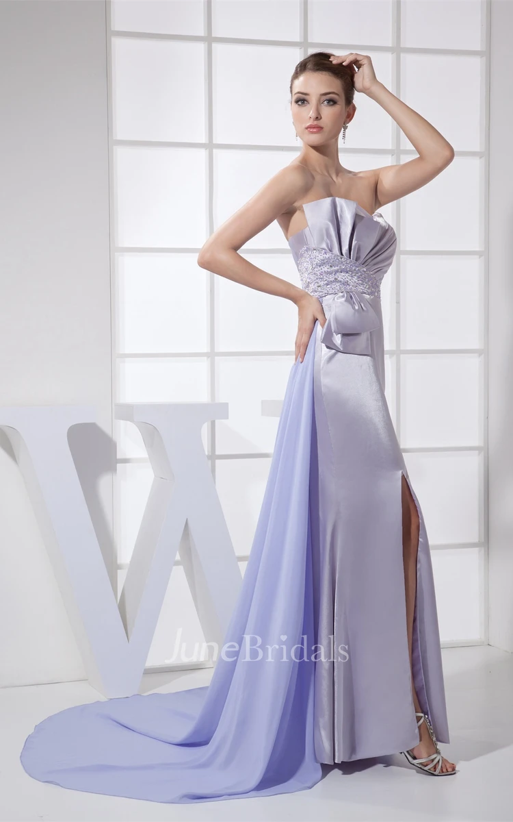 Layered Ruched Sweetheart Ankle-Length Satin Dress with Side Zipper and Beadings
