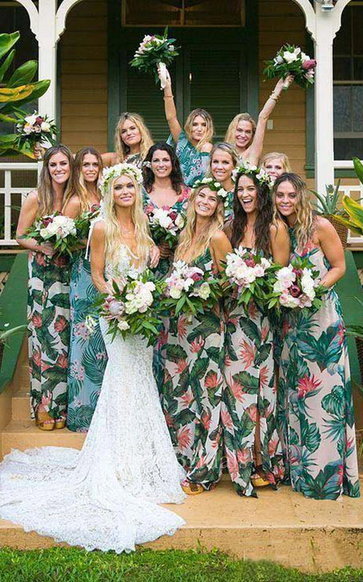 Deep V Neck Appliques Backless Trumpet Beach Lace Mermaid Bohemian Wedding Dress