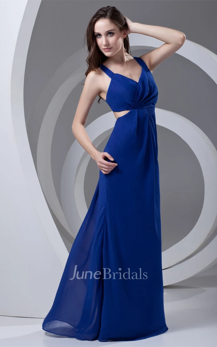 chiffon floor-length strapped dress with long