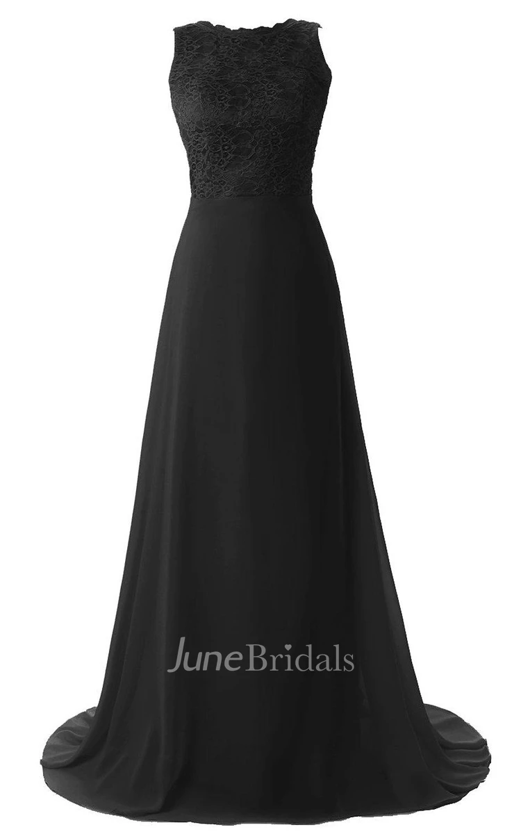 Strapless A-line Long Dress With Lace Bodice