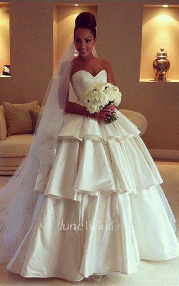 Gorgeous Sweetheart Layered Wedding Dresses Ball Gown Floor Length Bridal Gown