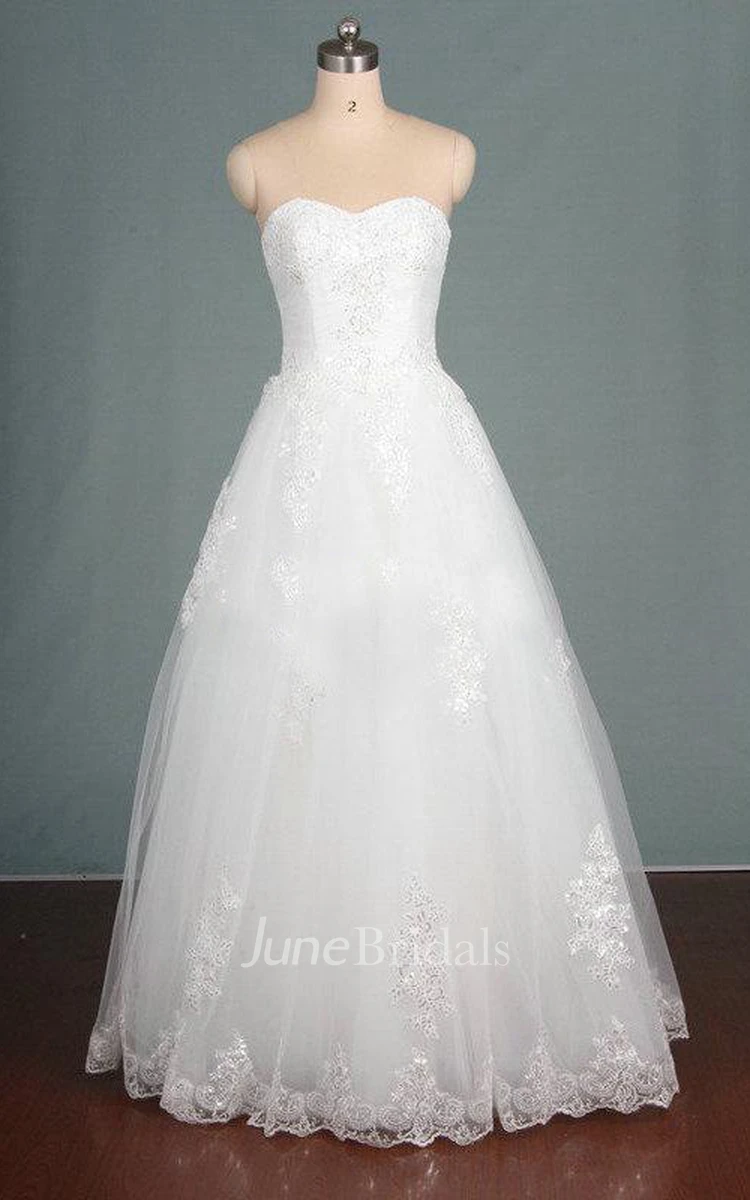 Ball Gown Sweetheart Tulle Lace Dress With Sequins And Appliques