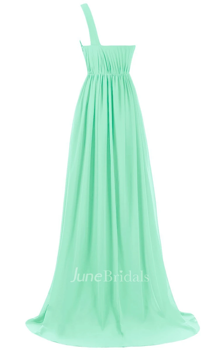 Chic One-shoulder Pleated Chiffon A-line Gown With Train