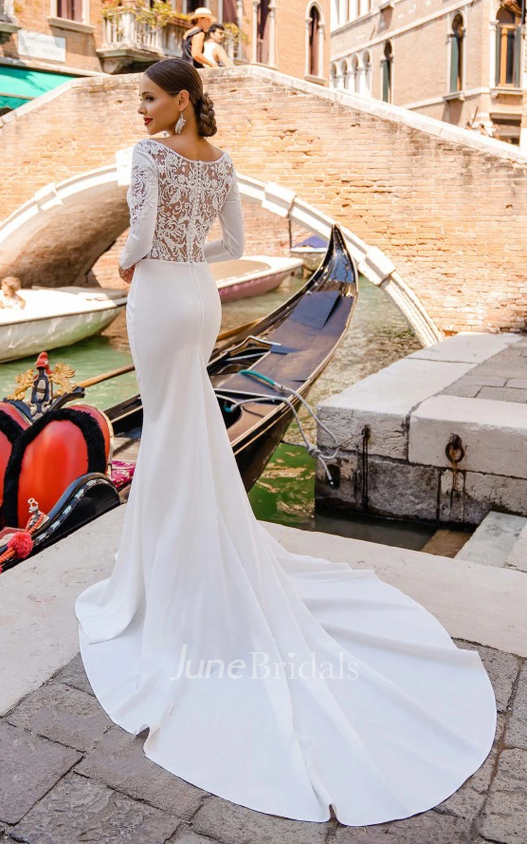 lace applique mermaid wedding dresses long sleeve modest elegant