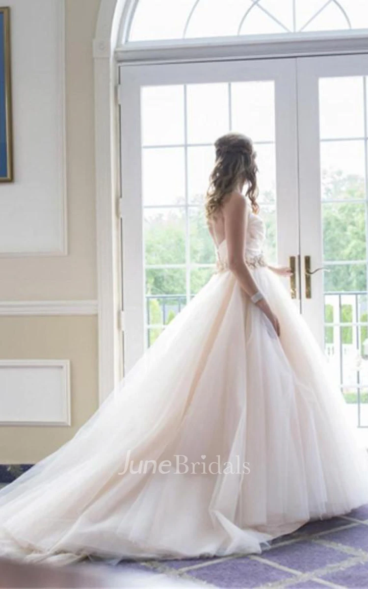 Sweetheart Strapless Flowers Beading Wedding Dress With Court Train - June  Bridals