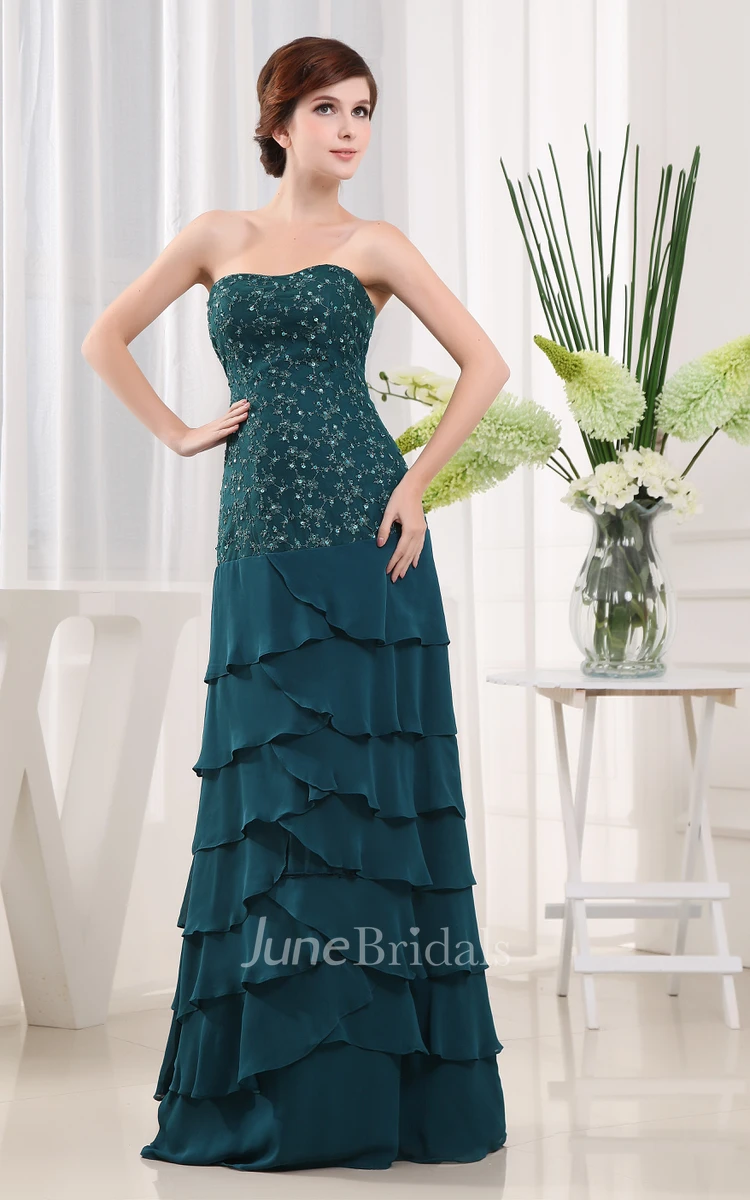 Strapless Floor-Length Beaded Dress With Palatine Design