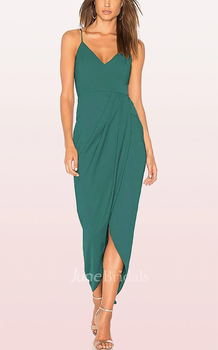 Bodycon V-neck Chiffon Cocktail Dress With Draping and Split Front
