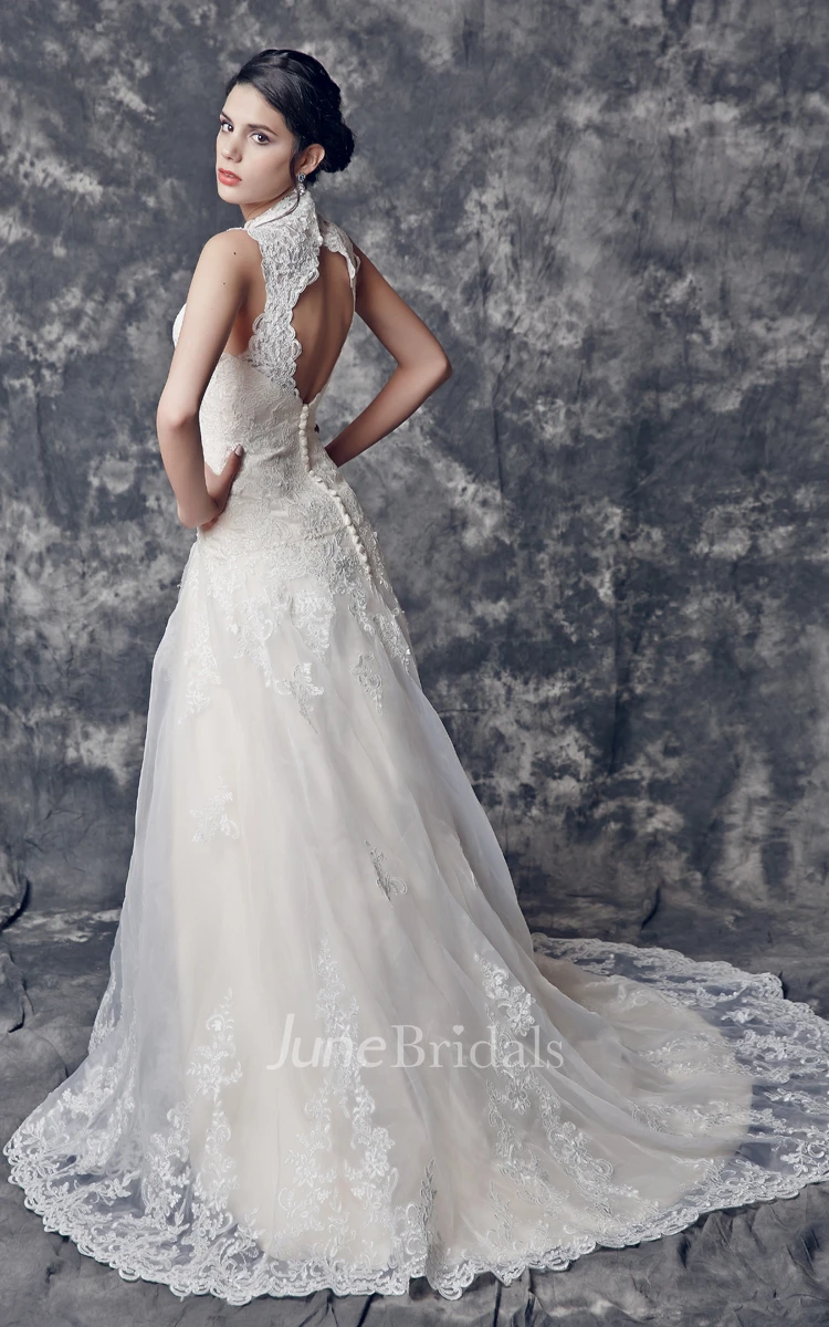 Glamorous Cap Sleeve A-line Long Lace Wedding Dress With Keyhole